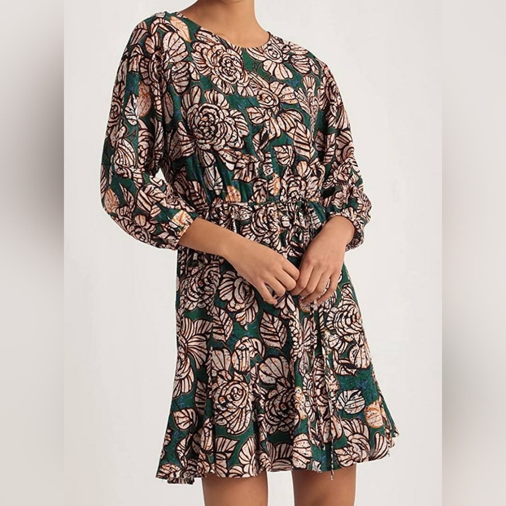 NWT Donna Morgan Crew Neck Long Sleeve Tie Waist Floral Print